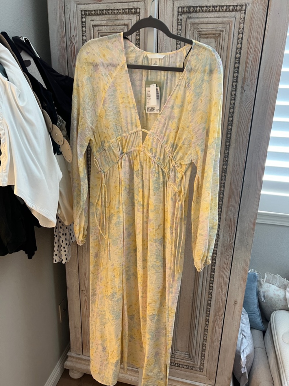 H&M Pastel Yellow Floral Maxi Dress with Soft Blue Accents
